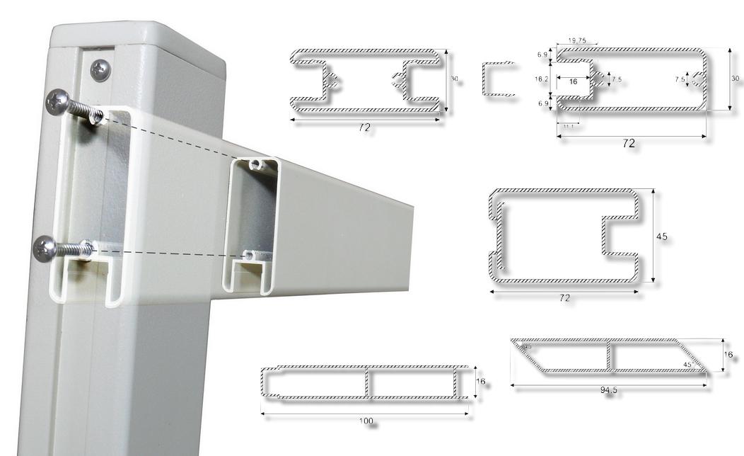 détails assemblage profilés aluminium tenon / mortaise